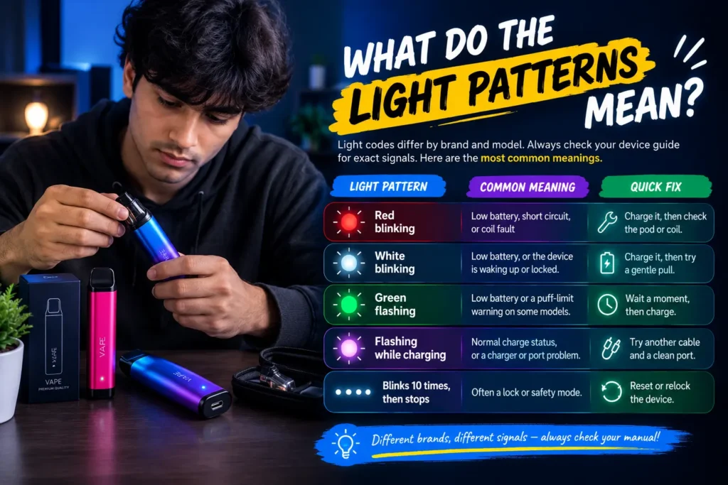 Why Does a Vape Blink but Not Work? Light Patterns and Possible Causes 2 What Do the Light Patterns Mean